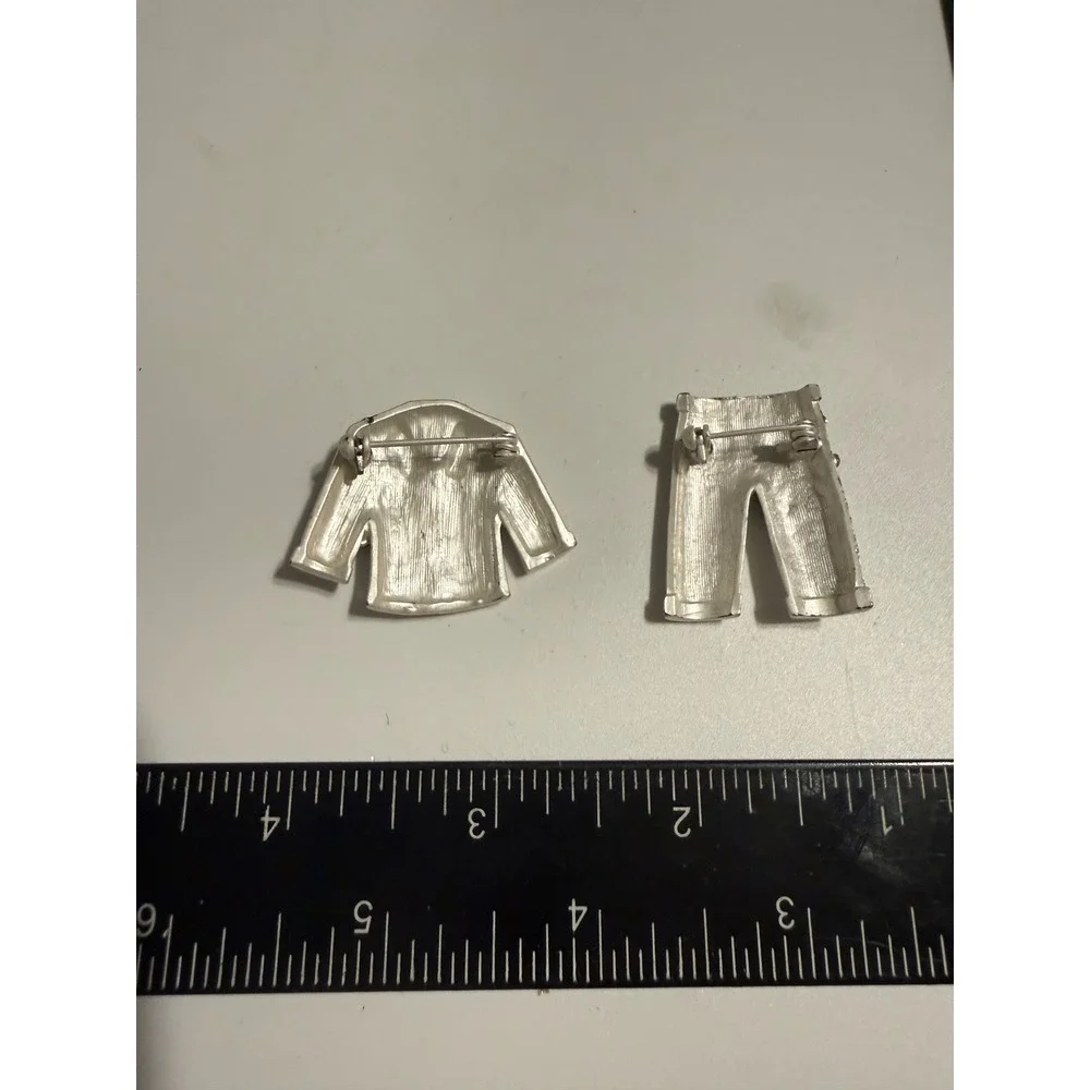 Vintage Silver Tone Rhinestone Jacket and Pants Brooch Set Fashion Outfit‎ Pins